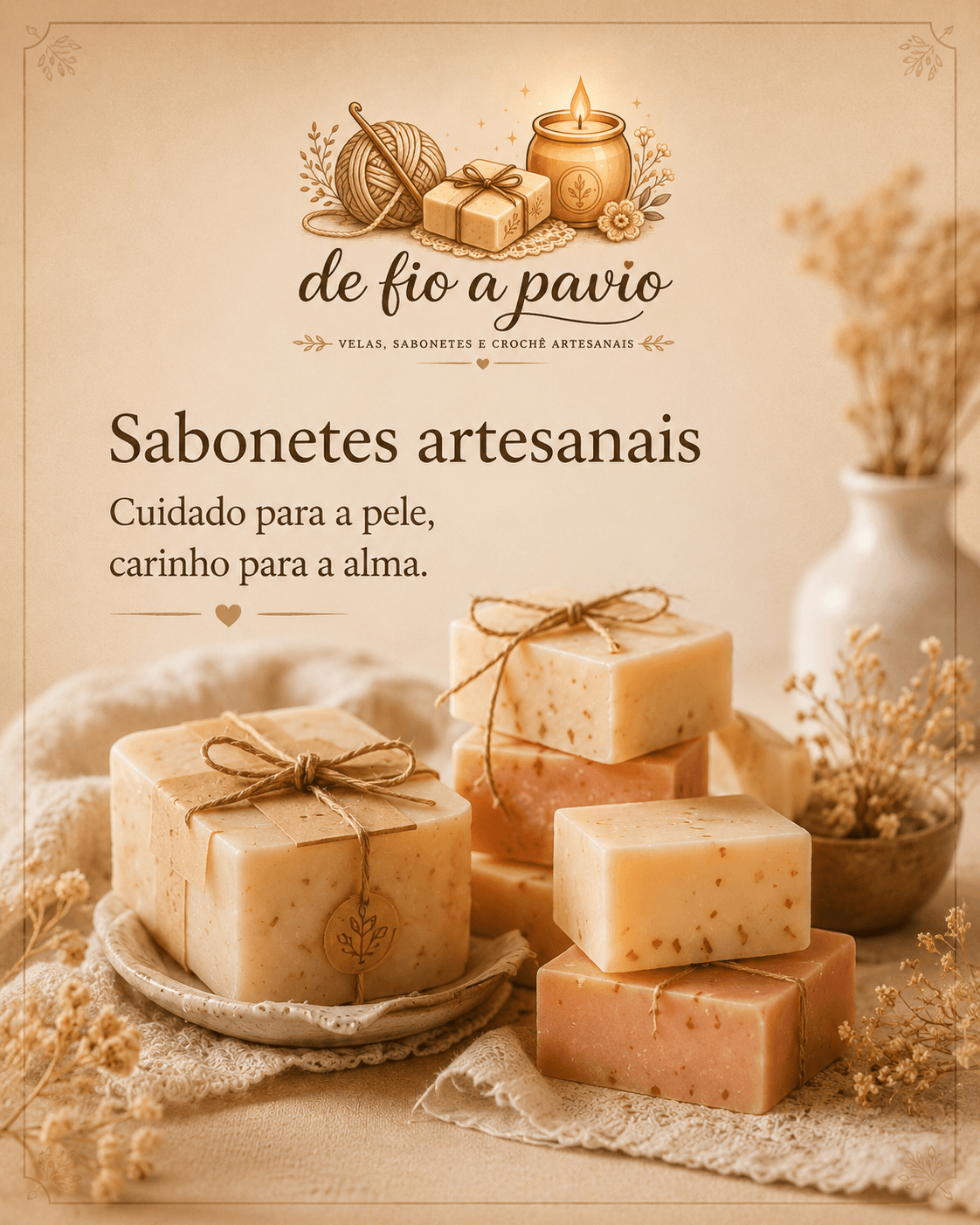 Sabonetes artesanais da marca De Fio a Pavio